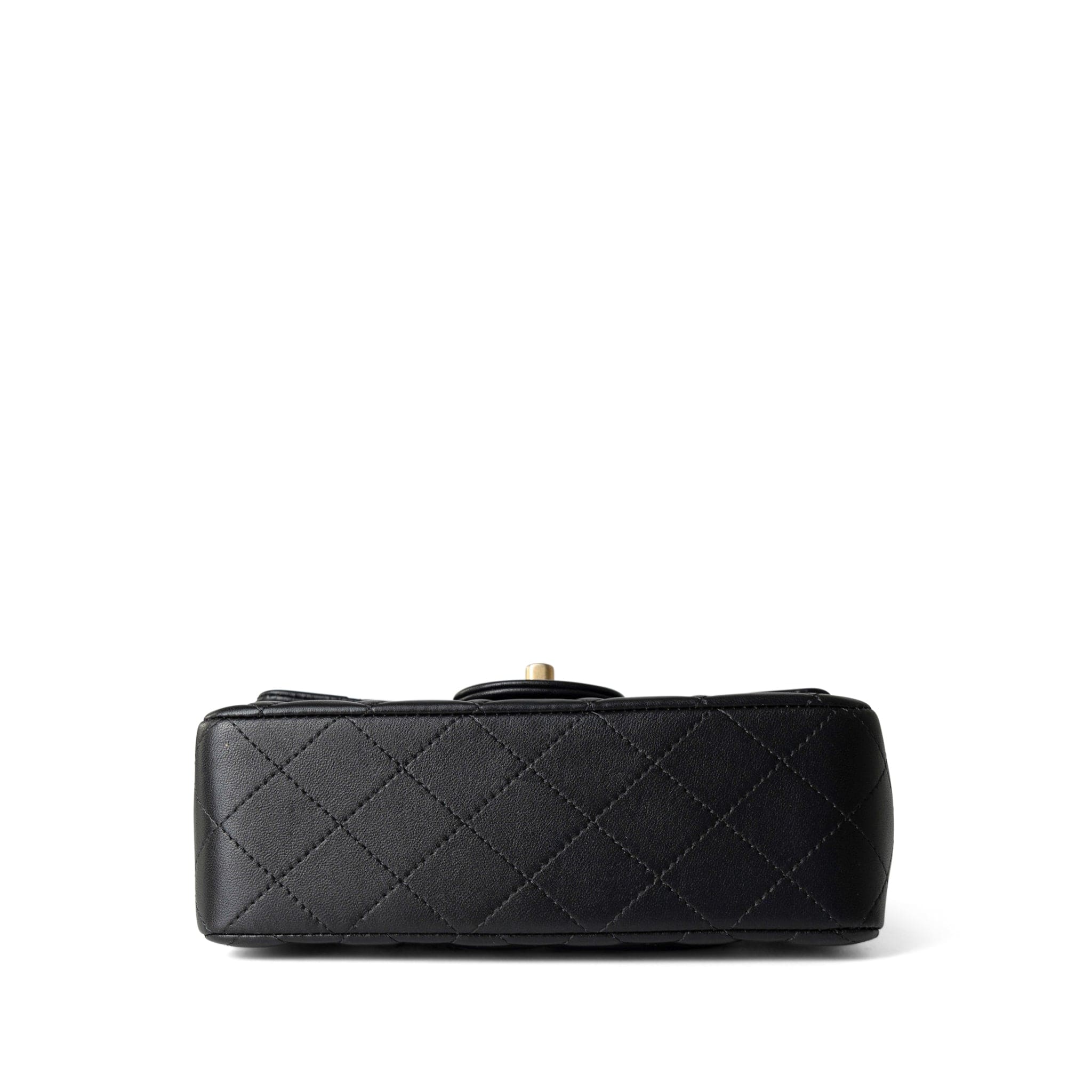 CHANEL Handbag Black Black Lambskin Quilted Mini Top Handle Antique Gold Hardware - Redeluxe