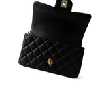 CHANEL Handbag Black Black Lambskin Quilted Mini Top Handle Antique Gold Hardware - Redeluxe