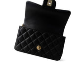 CHANEL Handbag Black Black Lambskin Quilted Mini Top Handle Antique Gold Hardware - Redeluxe