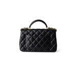 CHANEL Handbag Black Black Lambskin Quilted Mini Top Handle Antique Gold Hardware - Redeluxe