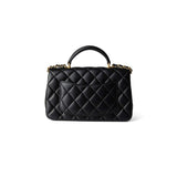 CHANEL Handbag Black Black Lambskin Quilted Mini Top Handle Antique Gold Hardware - Redeluxe