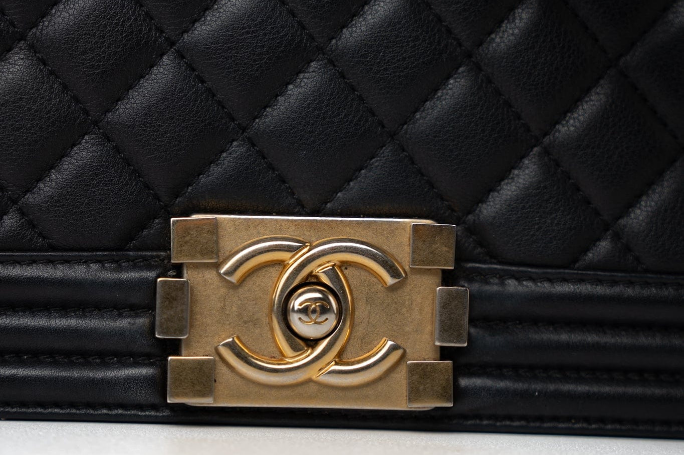 CHANEL Handbag Black Black Lambskin Quilted New Medium Boy Bag Aged Gold Hardware - Redeluxe