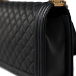CHANEL Handbag Black Black Lambskin Quilted New Medium Boy Bag Aged Gold Hardware - Redeluxe