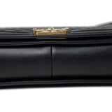 CHANEL Handbag Black Black Lambskin Quilted New Medium Boy Bag Aged Gold Hardware - Redeluxe