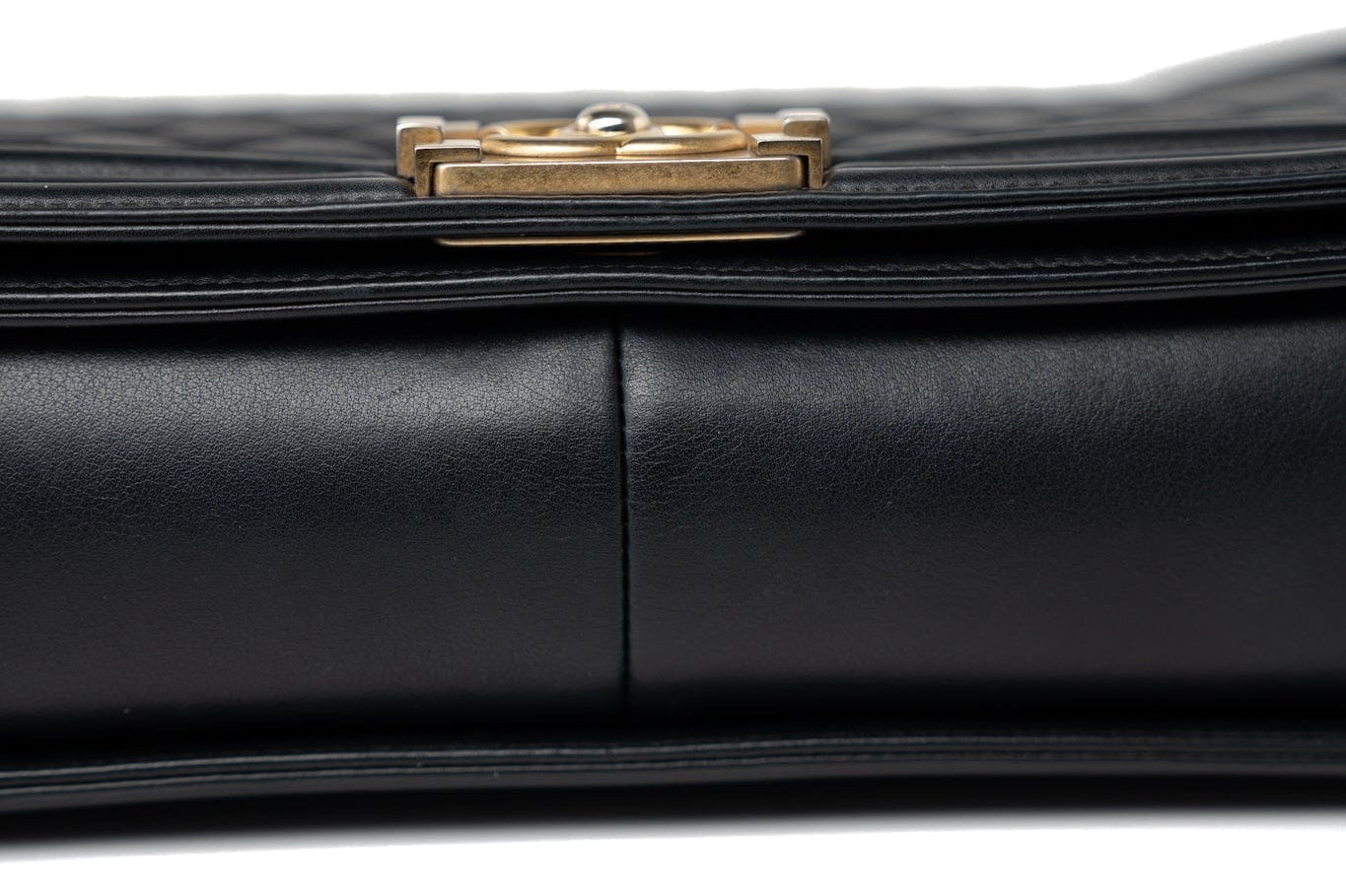 CHANEL Handbag Black Black Lambskin Quilted New Medium Boy Bag Aged Gold Hardware - Redeluxe