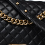 CHANEL Handbag Black Black Lambskin Quilted New Medium Boy Bag Aged Gold Hardware - Redeluxe