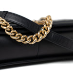CHANEL Handbag Black Black Lambskin Quilted New Medium Boy Bag Aged Gold Hardware - Redeluxe