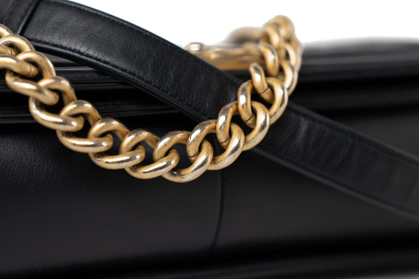 CHANEL Handbag Black Black Lambskin Quilted New Medium Boy Bag Aged Gold Hardware - Redeluxe