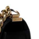 CHANEL Handbag Black Black Lambskin Quilted New Medium Boy Bag Aged Gold Hardware - Redeluxe