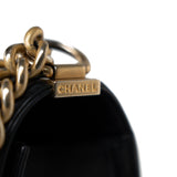 CHANEL Handbag Black Black Lambskin Quilted New Medium Boy Bag Aged Gold Hardware - Redeluxe
