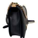CHANEL Handbag Black Black Lambskin Quilted New Medium Boy Bag Aged Gold Hardware - Redeluxe