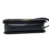 CHANEL Handbag Black Black Lambskin Quilted New Medium Boy Bag Aged Gold Hardware - Redeluxe