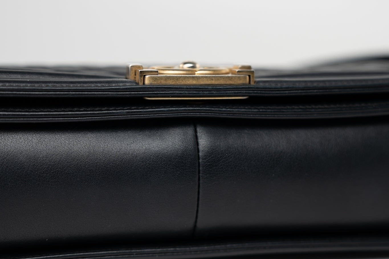 CHANEL Handbag Black Black Lambskin Quilted New Medium Boy Bag Aged Gold Hardware - Redeluxe