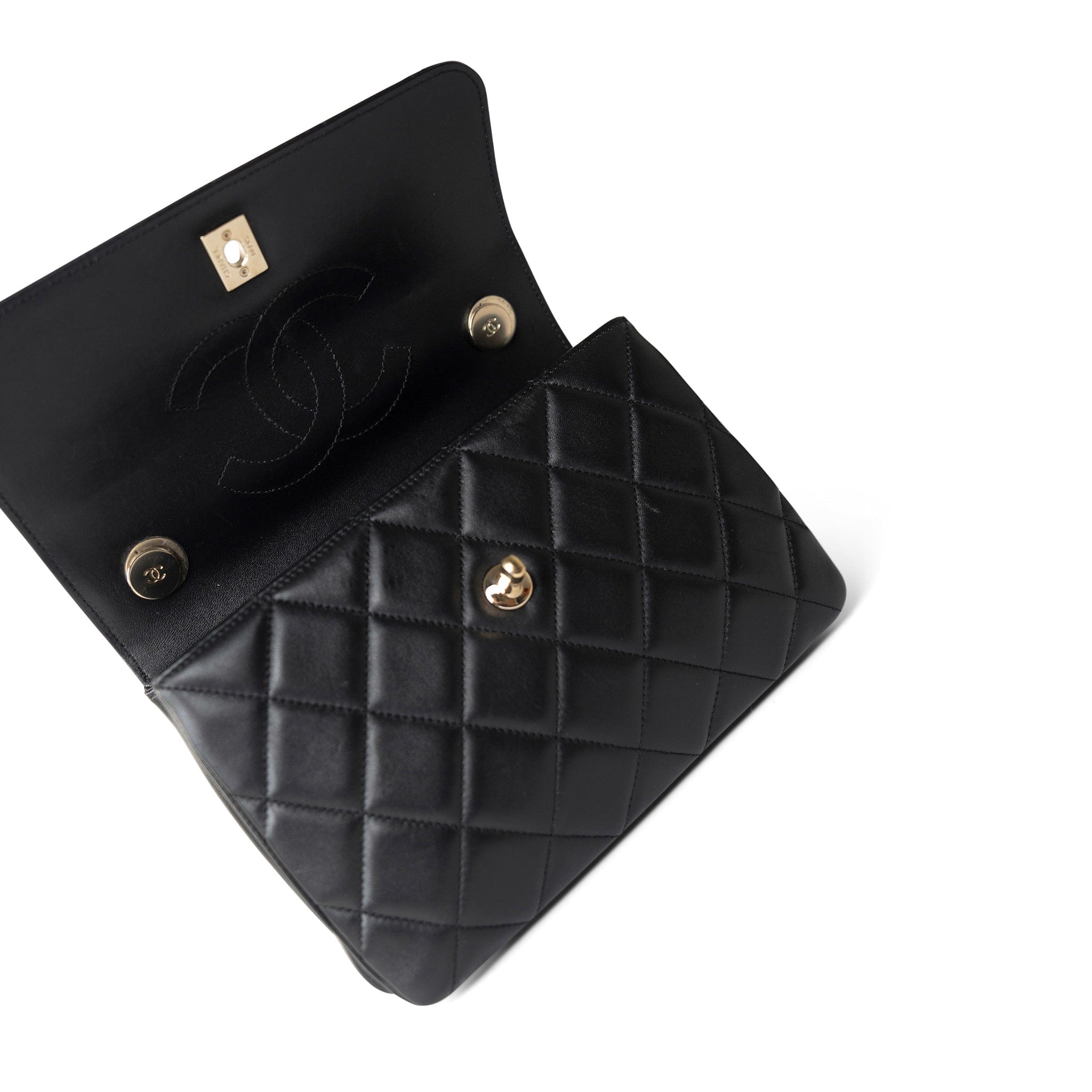 CHANEL Handbag Black Black Lambskin Quilted Trendy CC Small Light Gold Hardware - Redeluxe