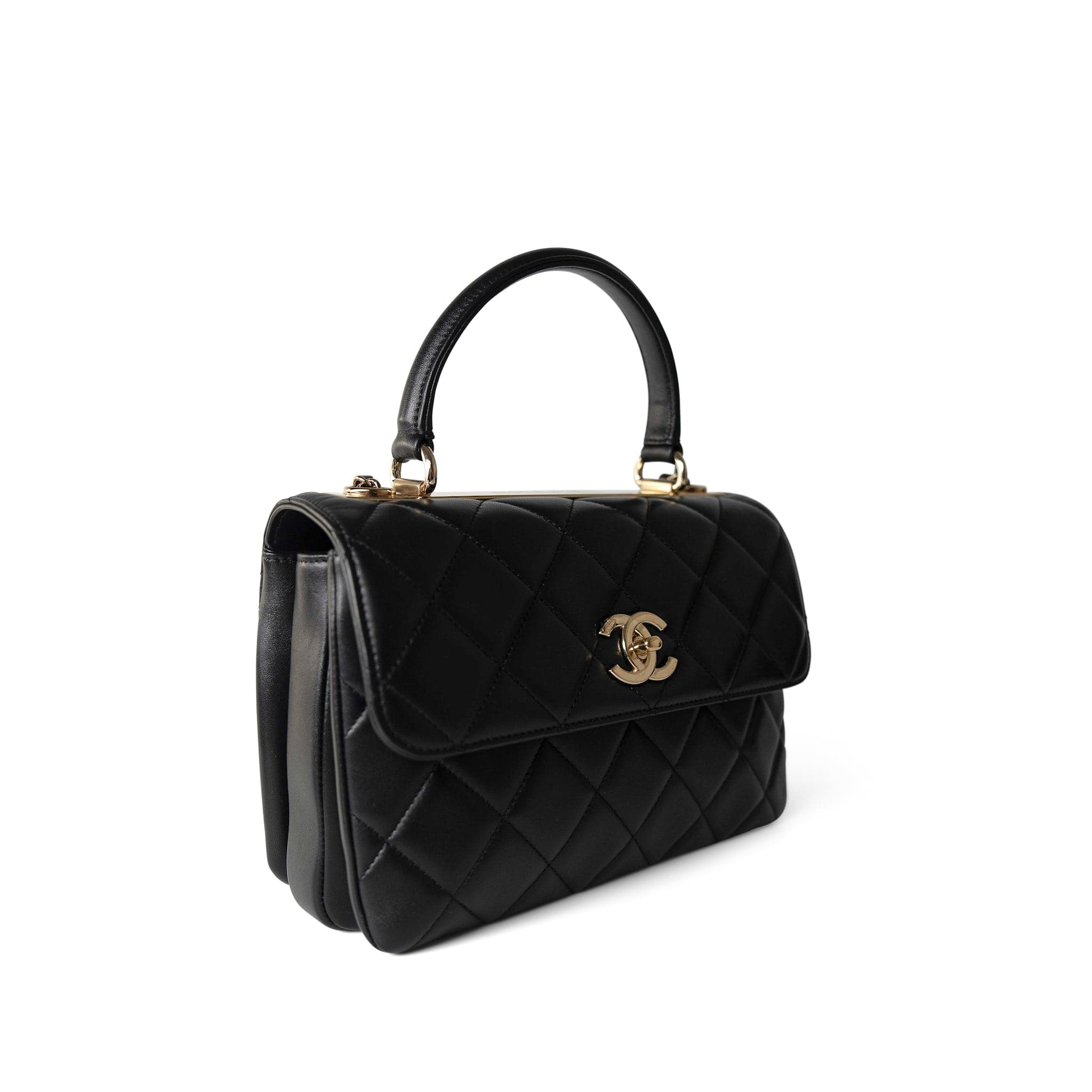 CHANEL Handbag Black Black Lambskin Quilted Trendy CC Small Light Gold Hardware - Redeluxe