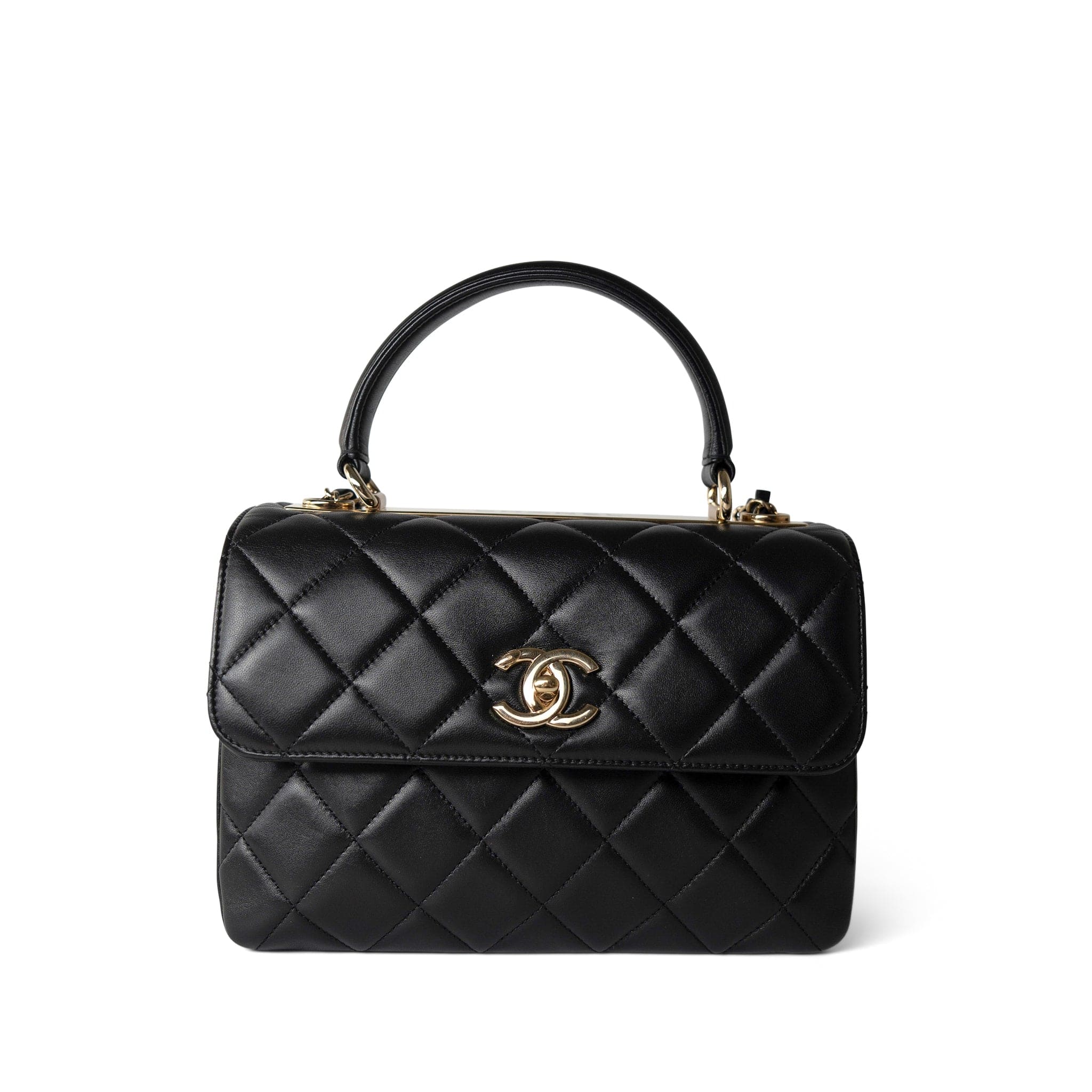 CHANEL Handbag Black Black Lambskin Quilted Trendy CC Small Light Gold Hardware - Redeluxe