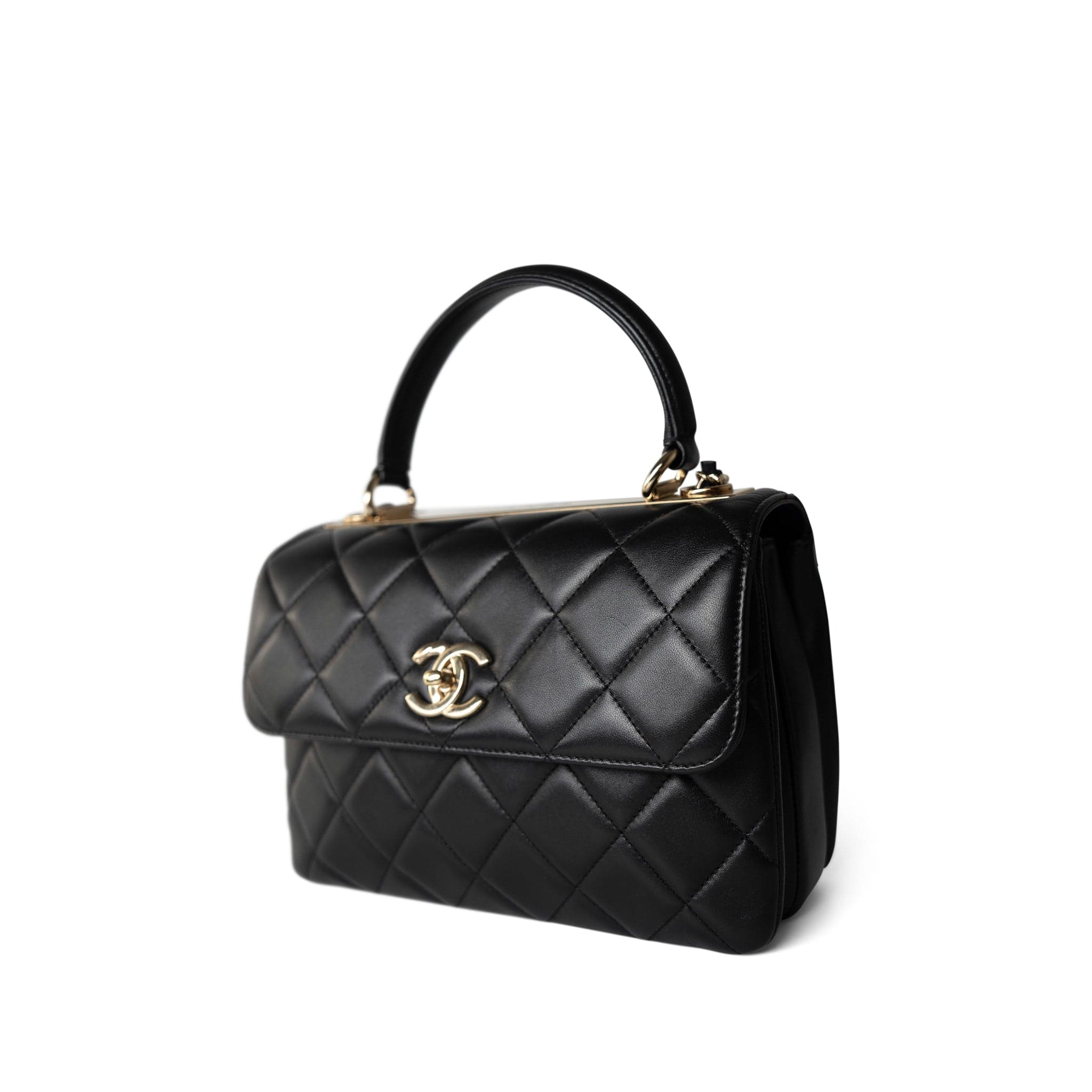 CHANEL Handbag Black Black Lambskin Quilted Trendy CC Small Light Gold Hardware - Redeluxe