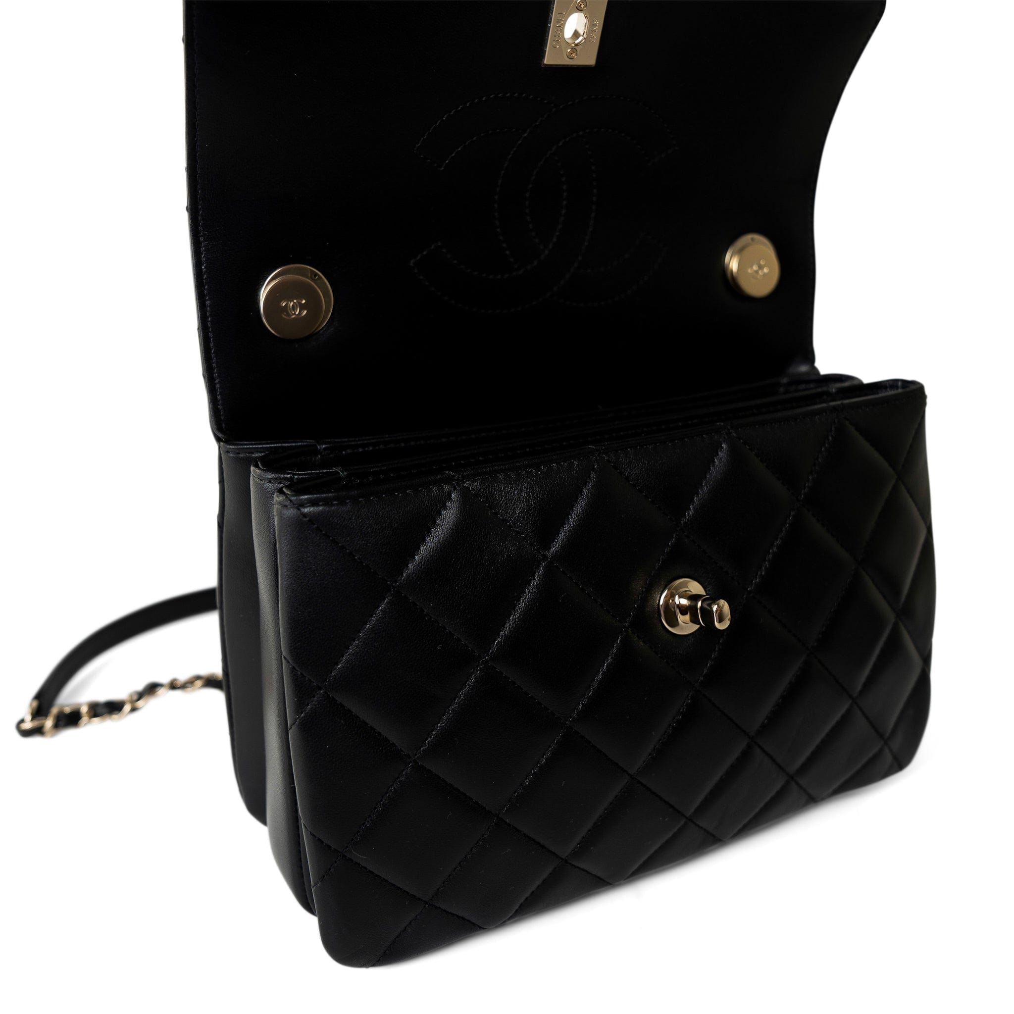 CHANEL Handbag Black Black Lambskin Quilted Trendy CC Small Light Gold Hardware - Redeluxe