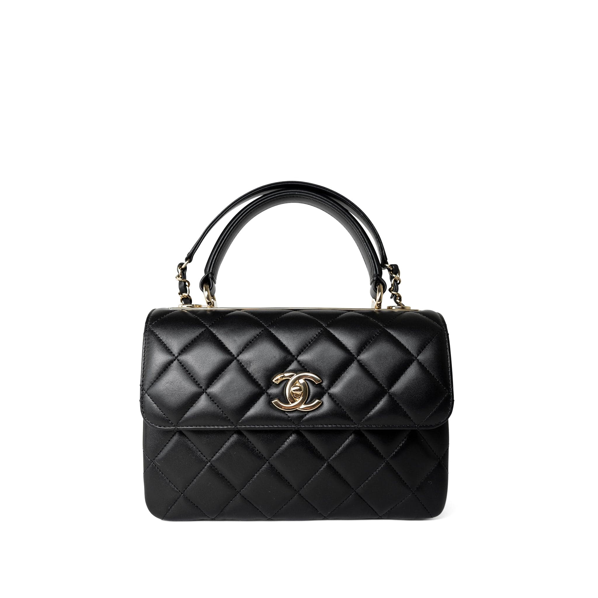 CHANEL Handbag Black Black Lambskin Quilted Trendy CC Small Light Gold Hardware - Redeluxe