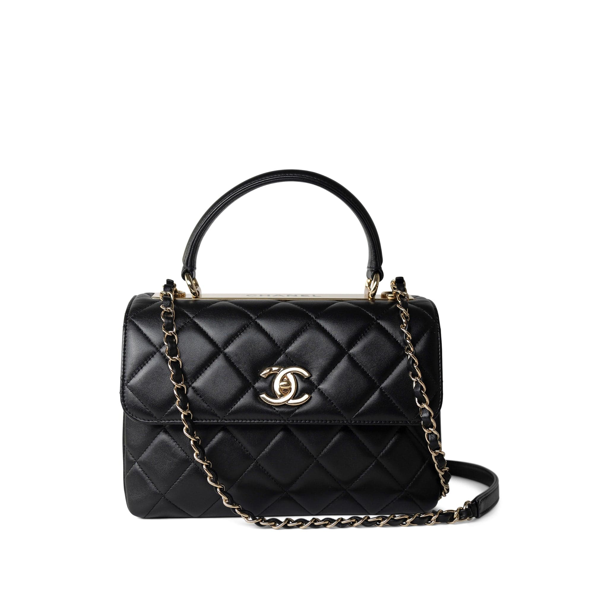 CHANEL Handbag Black Black Lambskin Quilted Trendy CC Small Light Gold Hardware - Redeluxe