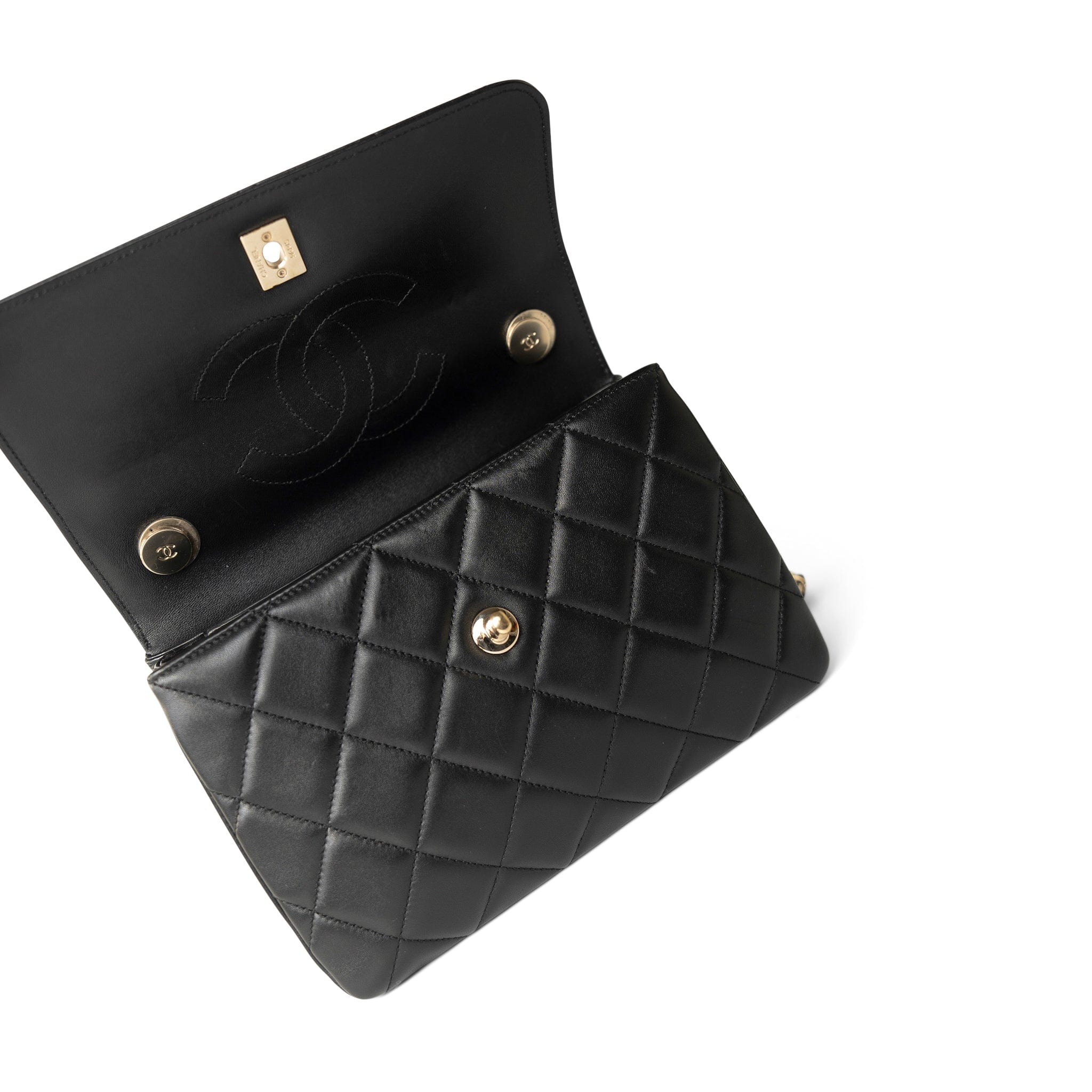 CHANEL Handbag Black Black Lambskin Quilted Trendy CC Small Light Gold Hardware - Redeluxe