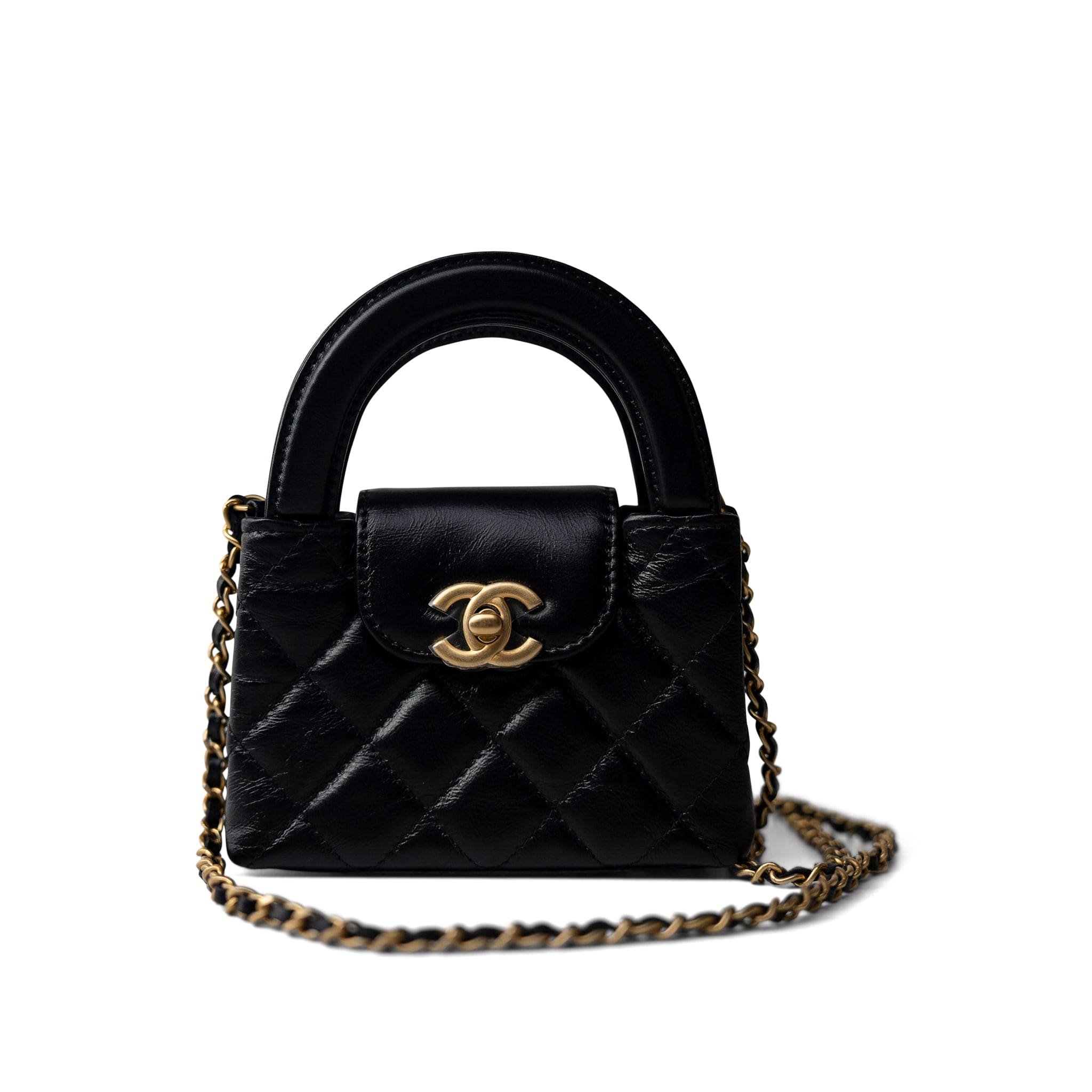 CHANEL Handbag Black Black Shiny Aged Calfskin Nano Kelly Mini Shopper - Redeluxe