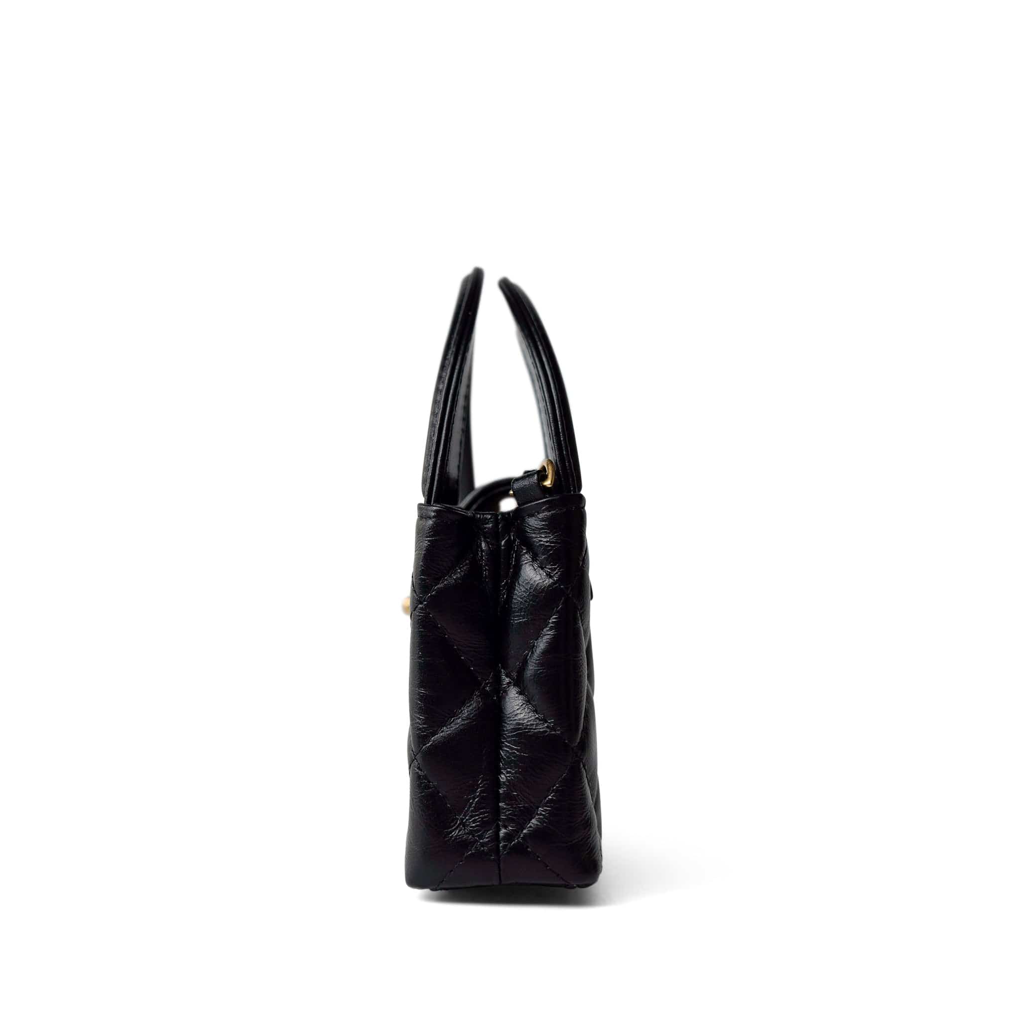 CHANEL Handbag Black Black Shiny Aged Calfskin Nano Kelly Mini Shopper - Redeluxe