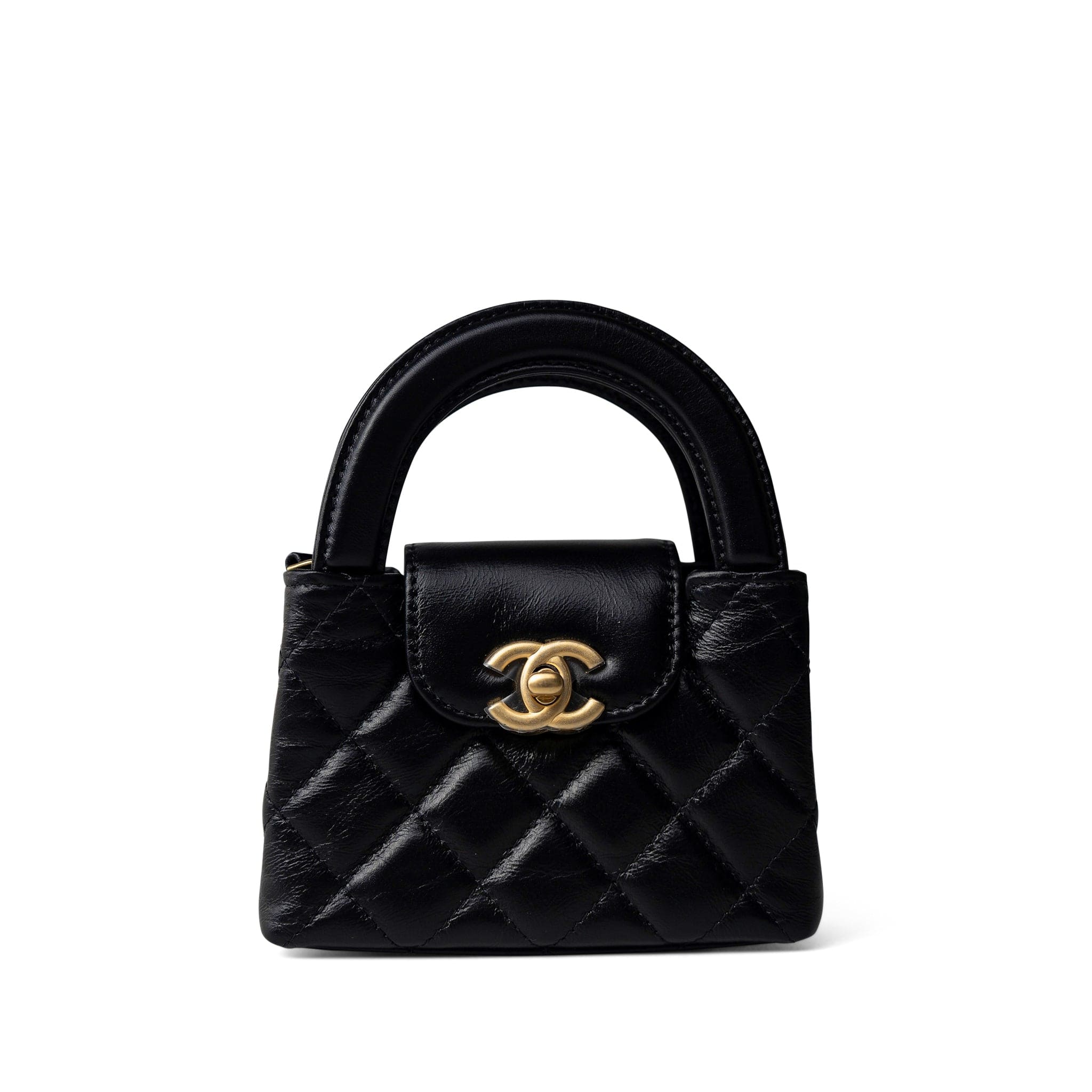 CHANEL Handbag Black Black Shiny Aged Calfskin Nano Kelly Mini Shopper - Redeluxe