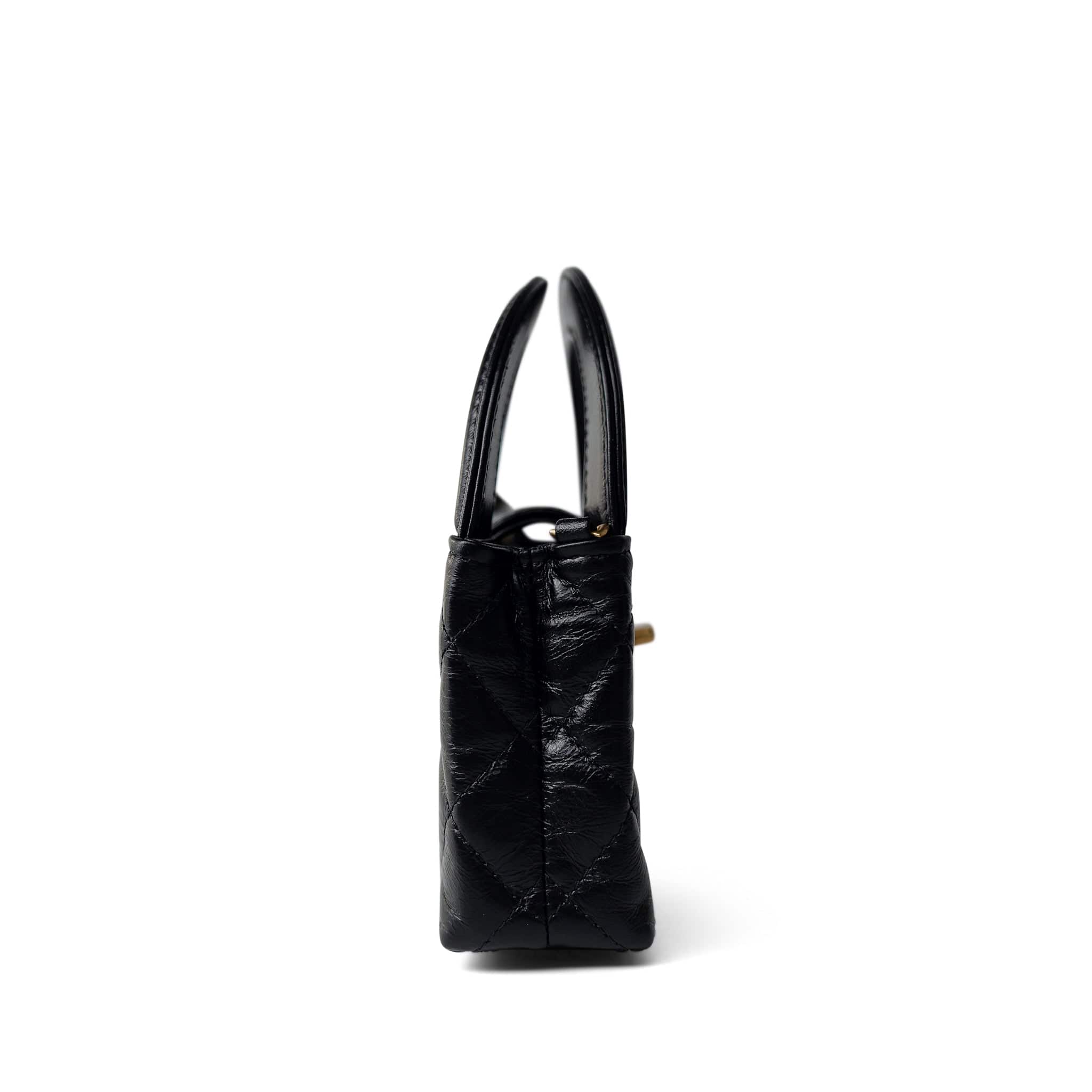 CHANEL Handbag Black Black Shiny Aged Calfskin Nano Kelly Mini Shopper - Redeluxe