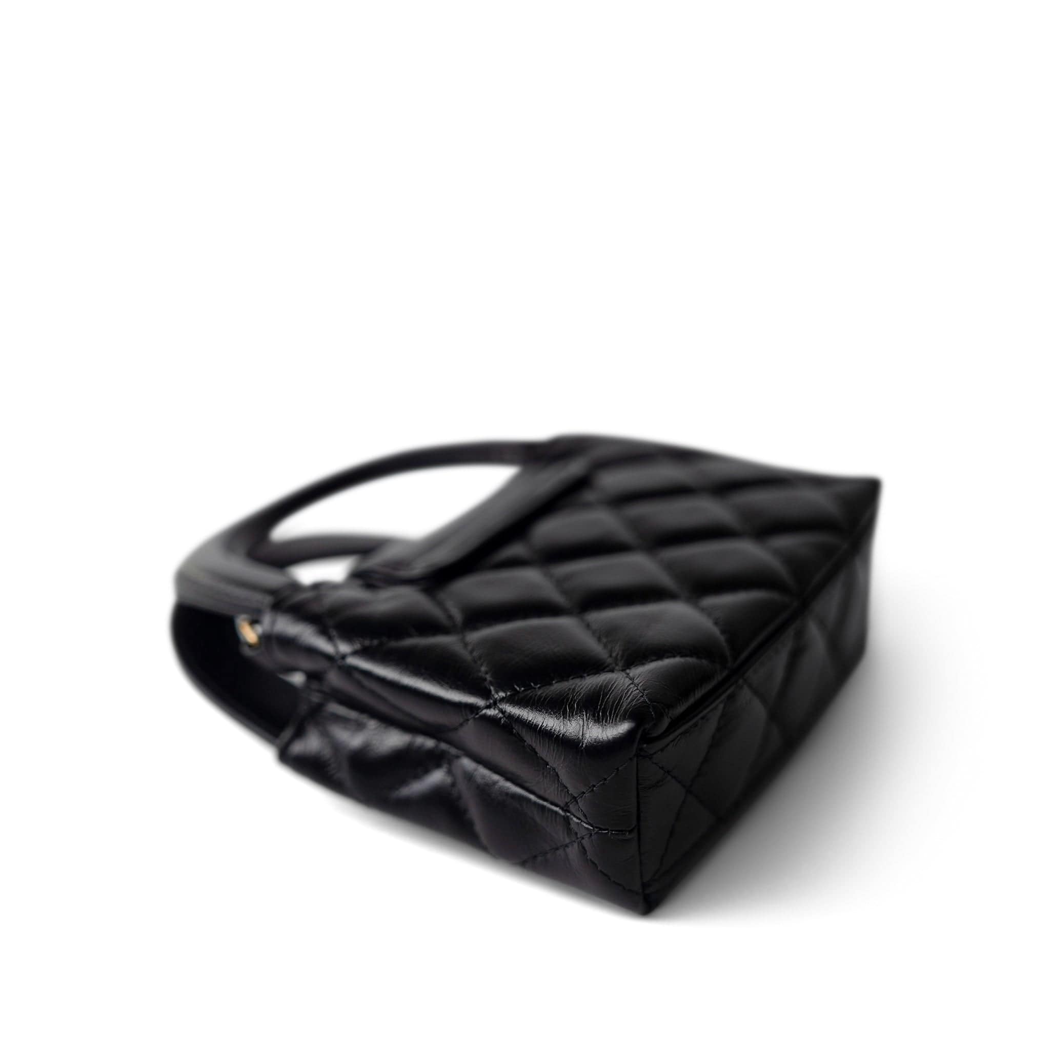 CHANEL Handbag Black Black Shiny Aged Calfskin Nano Kelly Mini Shopper - Redeluxe