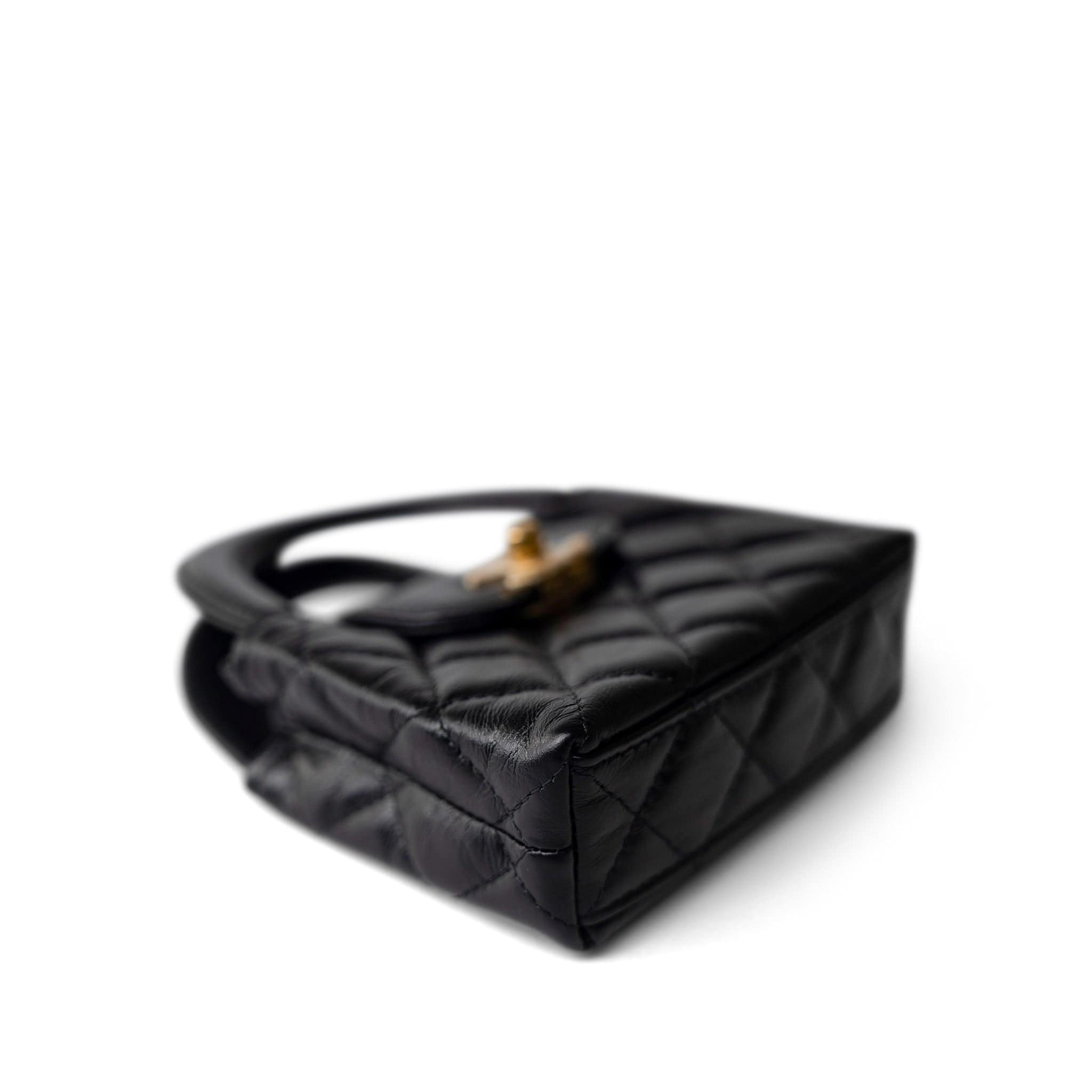 CHANEL Handbag Black Black Shiny Aged Calfskin Nano Kelly Mini Shopper - Redeluxe