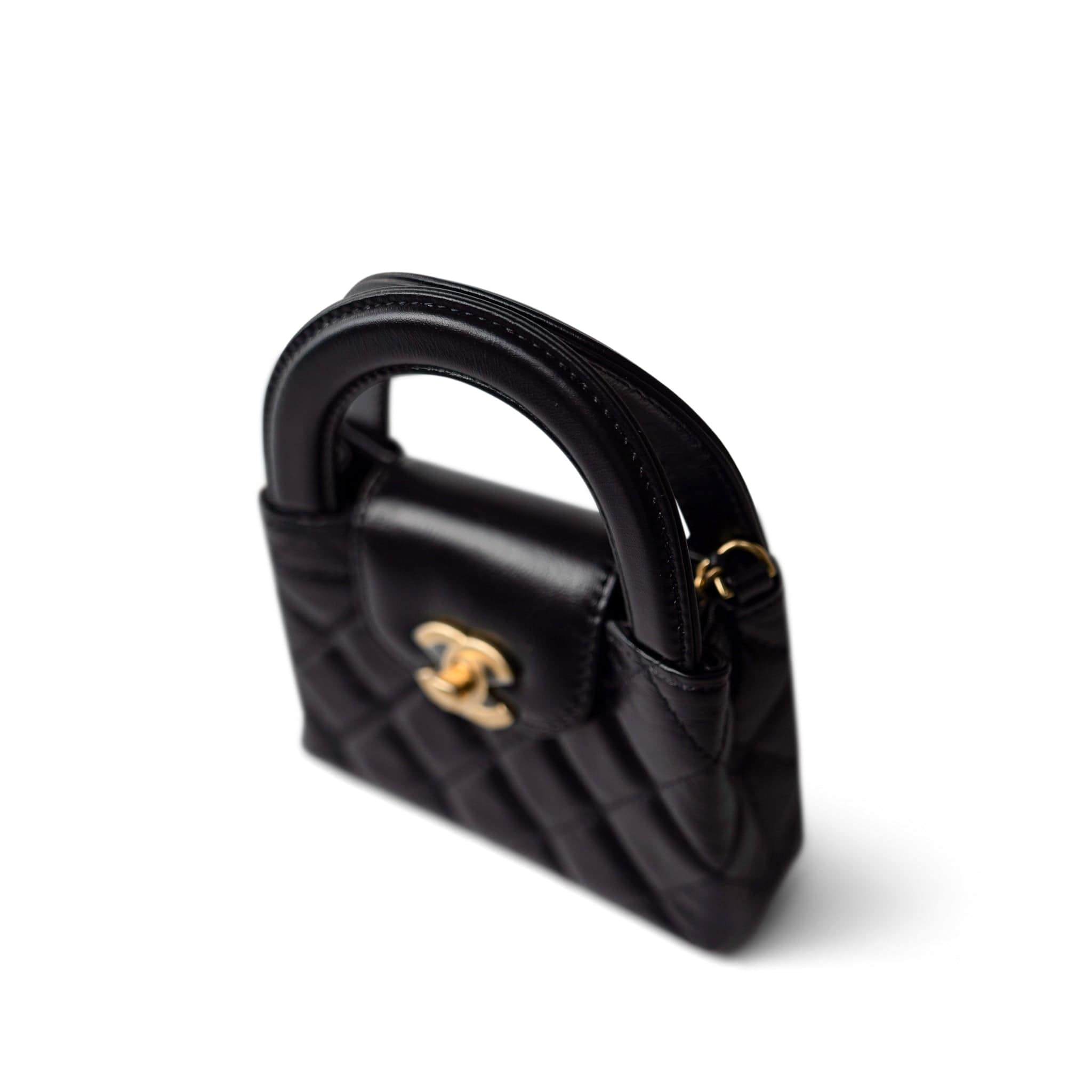 CHANEL Handbag Black Black Shiny Aged Calfskin Nano Kelly Mini Shopper - Redeluxe