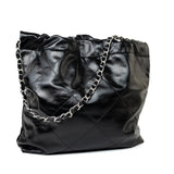 CHANEL Handbag Black Calfskin Quilted 22 Bag Small Aged Silver Hardware - Redeluxe