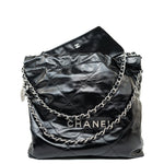 CHANEL Handbag Black Calfskin Quilted 22 Bag Small Aged Silver Hardware - Redeluxe