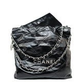 CHANEL Handbag Black Calfskin Quilted 22 Bag Small Aged Silver Hardware - Redeluxe
