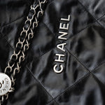 CHANEL Handbag Black Calfskin Quilted 22 Bag Small Aged Silver Hardware - Redeluxe