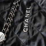 CHANEL Handbag Black Calfskin Quilted 22 Bag Small Aged Silver Hardware - Redeluxe