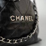 CHANEL Handbag Black Calfskin Quilted 22 Bag Small Aged Silver Hardware - Redeluxe