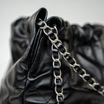 CHANEL Handbag Black Calfskin Quilted 22 Bag Small Aged Silver Hardware - Redeluxe