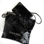 CHANEL Handbag Black Calfskin Quilted 22 Bag Small Aged Silver Hardware - Redeluxe