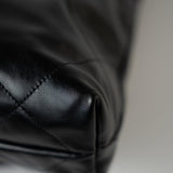 CHANEL Handbag Black Calfskin Quilted 22 Bag Small Aged Silver Hardware - Redeluxe