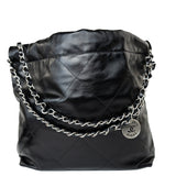 CHANEL Handbag Black Calfskin Quilted Drawstring 22 Bag Small Antique Silver Hardware - Redeluxe