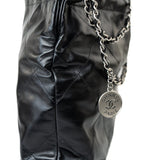 CHANEL Handbag Black Calfskin Quilted Drawstring 22 Bag Small Antique Silver Hardware - Redeluxe