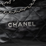 CHANEL Handbag Black Calfskin Quilted Drawstring 22 Bag Small Antique Silver Hardware - Redeluxe