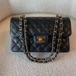 CHANEL Handbag Black Caviar Quilted Classic Double Flap Small Gold Hardware - Redeluxe