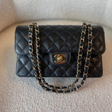 CHANEL Handbag Black Caviar Quilted Classic Double Flap Small Gold Hardware - Redeluxe