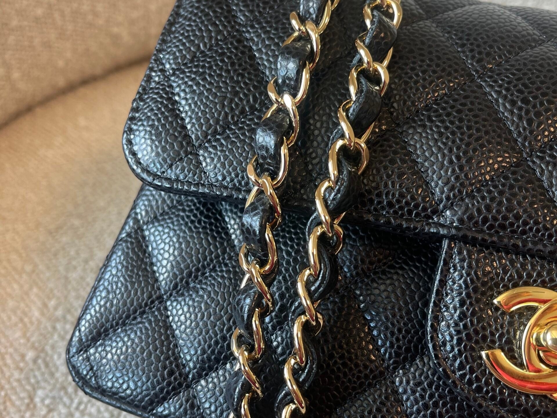 CHANEL Handbag Black Caviar Quilted Classic Double Flap Small Gold Hardware - Redeluxe