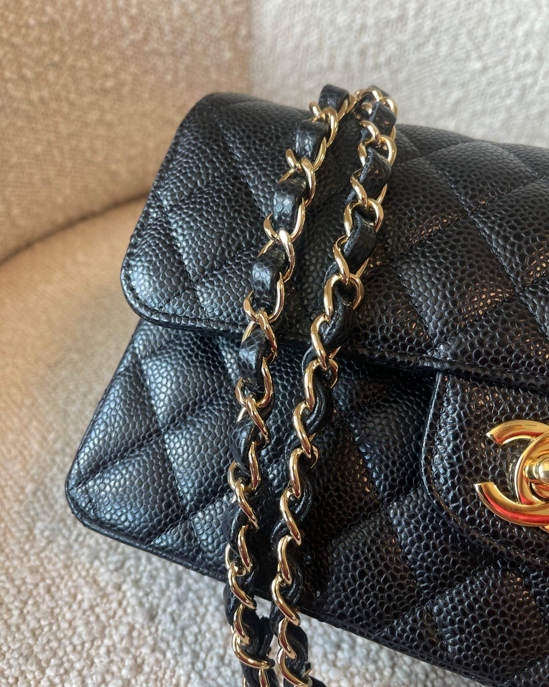 CHANEL Handbag Black Caviar Quilted Classic Double Flap Small Gold Hardware - Redeluxe