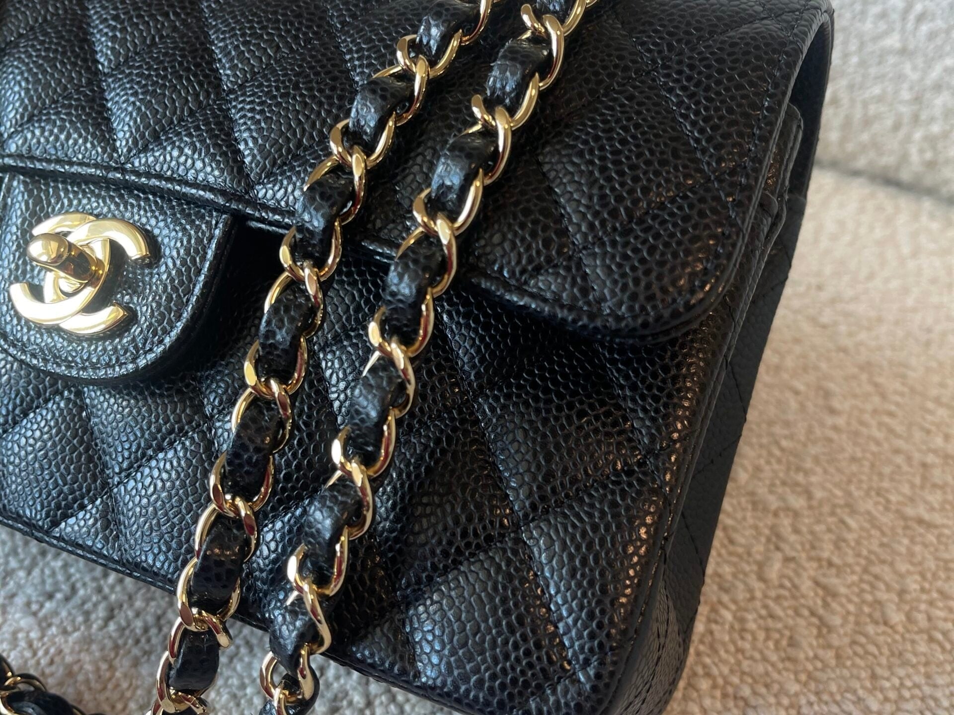 CHANEL Handbag Black Caviar Quilted Classic Double Flap Small Gold Hardware - Redeluxe