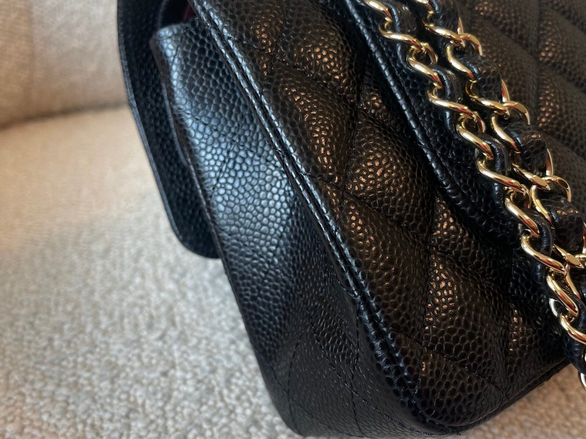 CHANEL Handbag Black Caviar Quilted Classic Double Flap Small Gold Hardware - Redeluxe